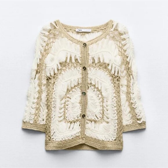 ZARA COMBINATION CROCHET JACKET - Picture 1 of 4